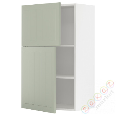 ⭐METOD⭐Навесной шкаф с полками/2 дверь, белый/Stensund светло-зеленый, 60x100 cm⭐ИКЕА-09487308