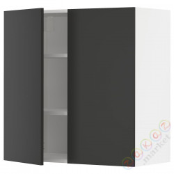 ⭐METOD⭐Навесной шкаф с полками/2 дверь, белый/Nickebo матантрацит, 80x80 cm⭐ИКЕА-99497992