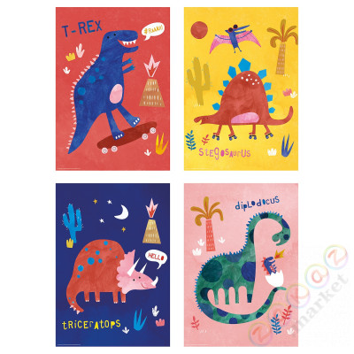 ⭐BILD⭐Плакат, kolorowe динозавры, 21x30 cm⭐ИКЕА-20533634