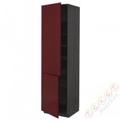 ⭐METOD⭐Высокий шкаф с полками/2Drz, черный калларп/темно-красно-коричневый блеск, 60x60x220 cm⭐ИКЕА-69455837