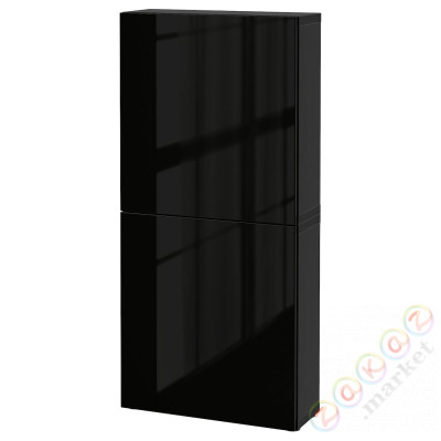 ⭐BESTA⭐настенный шкаф/2 дверь, Черно-коричневый/Selsviken gloss/черный, 60x22x128 cm⭐ИКЕА-19421958