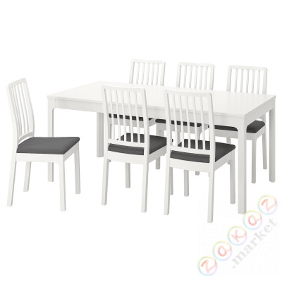 ⭐EKEDALEN / EKEDALEN⭐Таблица и 6 стулья, белый/Хакебо темно-серый, 180/240 cm⭐ИКЕА-39429430