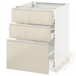 ⭐METOD / MAXIMERA⭐Напольный шкаф с 3 ящики, белый/Voxtorpглянцевый светло-бежевый, 60x60 cm⭐ИКЕА-69143426