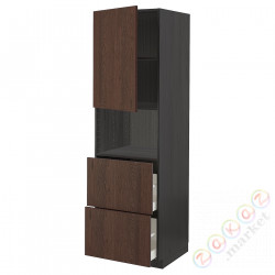 ⭐METOD / MAXIMERA⭐В шкафу для микрофона дверь/2 ящики, черный/Sinarp коричневый, 60x60x200 cm⭐ИКЕА-89468339