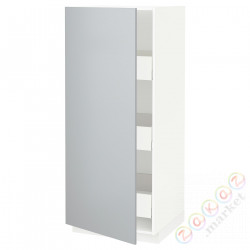 ⭐METOD / MAXIMERA⭐Высокий шкаф с ящики, белый/Veddinge Серый, 60x60x140 cm⭐ИКЕА-29357886