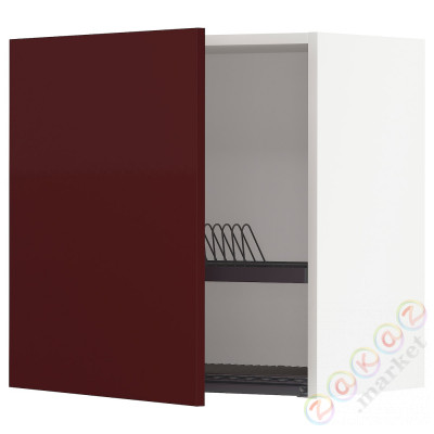 ⭐METOD⭐Навесной шкаф с сушилкой для посуды, белый Kallarp/темно-красно-коричневый блеск, 60x60 cm⭐ИКЕА-59461122