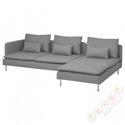 ⭐SODERHAMN⭐Диван 4-пассажир с шезлонгом, i otwarty koniec Tonerud/Серый⭐ИКЕА-99452111