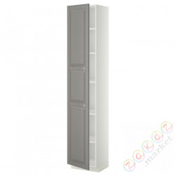 ⭐METOD⭐Высокий шкаф/полки, белый/Bodbyn Серый, 40x37x200 cm⭐ИКЕА-69455639