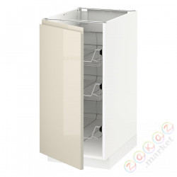 ⭐METOD⭐Гардероб с проволочной корзиной, белый/Voxtorpглянцевый светло-бежевый, 40x60 cm⭐ИКЕА-49468930