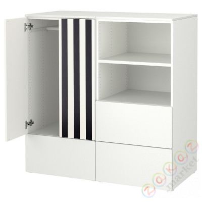 ⭐SMASTAD / PLATSA⭐Книжный шкаф, белый черный/белый/полосы с3 ящики, 120x57x123 cm⭐ИКЕА-99549905