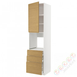 ⭐METOD / MAXIMERA⭐Кабинет высокой температуры/Drz/3 шу, белый/Voxtorpподражание. дуб, 60x60x240 cm⭐ИКЕА-99537912