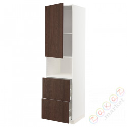 ⭐METOD / MAXIMERA⭐В шкафу для микрофона дверь/2 ящики, белый/Sinarp коричневый, 60x60x220 cm⭐ИКЕА-69463601