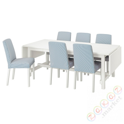 ⭐NORDVIKEN / BERGMUND⭐Таблица и 6 стулья, белый/Rommele темно-синий/белый, 210/289 cm⭐ИКЕА-79407577