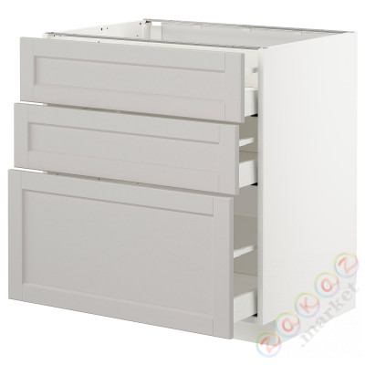 ⭐METOD / MAXIMERA⭐Напольный шкаф с 3 ящики, белый/Lerhyttan светло-серый, 80x60 cm⭐ИКЕА-99274232