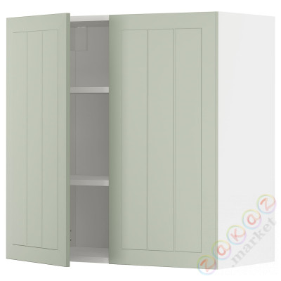 ⭐METOD⭐Навесной шкаф с полками/2 дверь, белый/Stensund светло-зеленый, 80x80 cm⭐ИКЕА-29487519