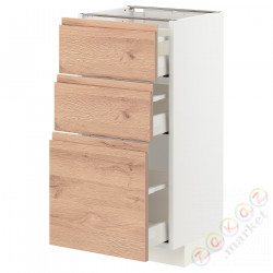 ⭐METOD / MAXIMERA⭐Напольный шкаф с 3 ящики, белый/Voxtorpподражание. дуб, 40x37 cm⭐ИКЕА-19403351