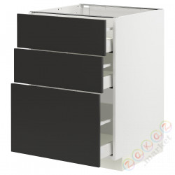 ⭐METOD / MAXIMERA⭐Напольный шкаф с 3 ящики, белый/Nickebo матантрацит, 60x60 cm⭐ИКЕА-29498952