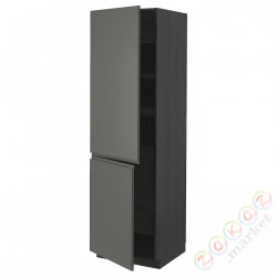 ⭐METOD⭐Высокий шкаф с полками/2Drz, черный/Voxtorpтемно-серый, 60x60x200 cm⭐ИКЕА-89462361