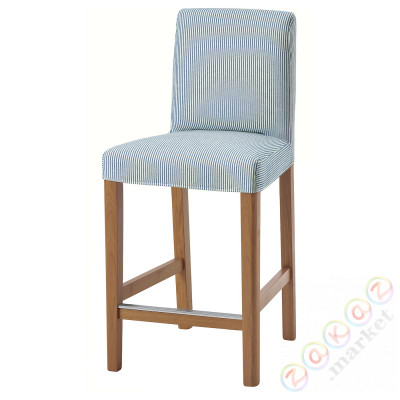 ⭐BERGMUND⭐Барный стул со спинкой, подражание. дуб/Rommele темно-синий/белый, 62 cm⭐ИКЕА-29399773
