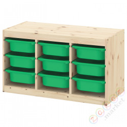 ⭐TROFAST⭐Книжный шкаф с контейнерами, светлая беленая сосна/зеленый, 93x44x52 cm⭐ИКЕА-49533228