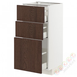 ⭐METOD / MAXIMERA⭐Напольный шкаф с 3 ящики, белый/Sinarp коричневый, 40x37 cm⭐ИКЕА-89404168