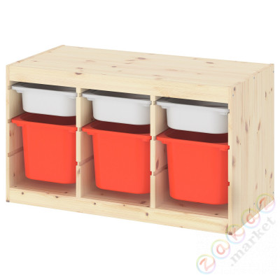 ⭐TROFAST⭐Книжный шкаф с контейнерами, светло-белая морилка сосна белая/апельсин, 93x44x52 cm⭐ИКЕА-89533212