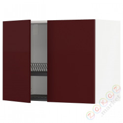 ⭐METOD⭐Навесной шкаф с крылом для сушки/2 дверь, белый Kallarp/темно-красно-коричневый блеск, 80x60 cm⭐ИКЕА-79452635