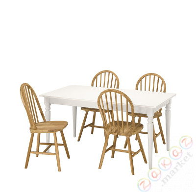 ⭐INGATORP / SKOGSTA⭐Таблица и 4 стулья, белый/акация, 155/215 cm⭐ИКЕА-99545196