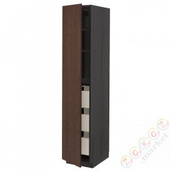 ⭐METOD / MAXIMERA⭐Высокий шкаф с ящики, черный/Sinarp коричневый, 40x60x200 cm⭐ИКЕА-19405859