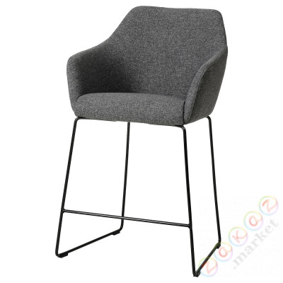 ⭐TOSSBERG⭐Барный стул со спинкой, черный металл/Gunnared темно-серый⭐ИКЕА-00568238