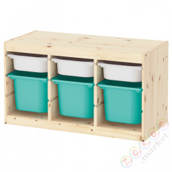 ⭐TROFAST⭐Книжный шкаф с контейнерами, светло-белая морилка сосна белая/бирюзовый, 93x44x52 cm⭐ИКЕА-39328775