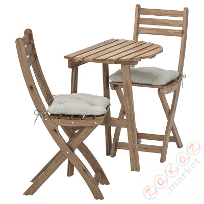 ⭐ASKHOLMEN⭐Садовый стол i 2 складные стулья, светло-коричневое пятно/Kuddarna Серый⭐ИКЕА-19286007