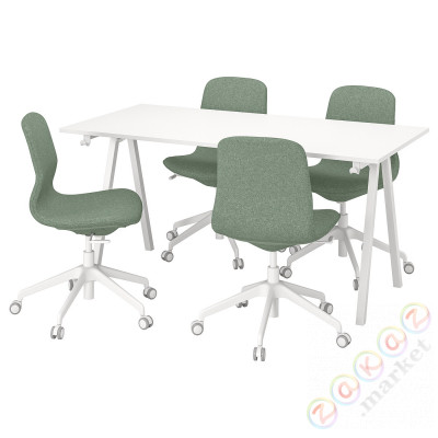 ⭐TROTTEN / LANGFJALL⭐Конференц-стол сстульяmi, белый/зеленыйono-Серый, 160x80 cm⭐ИКЕА-99552648