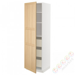 ⭐METOD / MAXIMERA⭐Высокий шкаф с ящики, белый/Forsbacka дуб, 60x60x200 cm⭐ИКЕА-39509455