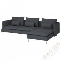 ⭐SODERHAMN⭐Диван 4-пассажир с шезлонгом, Fridtuna темно-серый⭐ИКЕА-19502290
