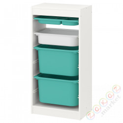 ⭐TROFAST⭐Книжный шкаф с контейнерами/taca, белый бирюзовый/белый, 46x30x94 cm⭐ИКЕА-99533344