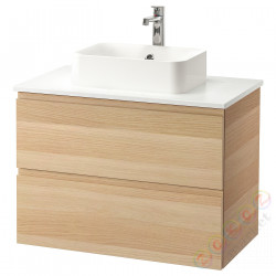 ⭐GODMORGON/TOLKEN / HORVIK⭐Шкаф со столешницей и мойкой 45х32 cm, под беленый дуб/имитация мрамора Battery Brлюдоедund, 82x49x72 cm⭐ИКЕА-59313160