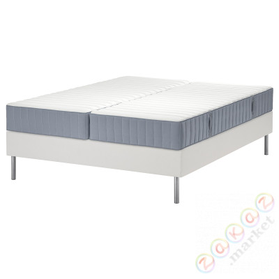 ⭐LYNGOR⭐Континентальная кровать, Valevåg жесткий/средняя твердость/jasnoсиний белый, 160x200 cm⭐ИКЕА-99552460