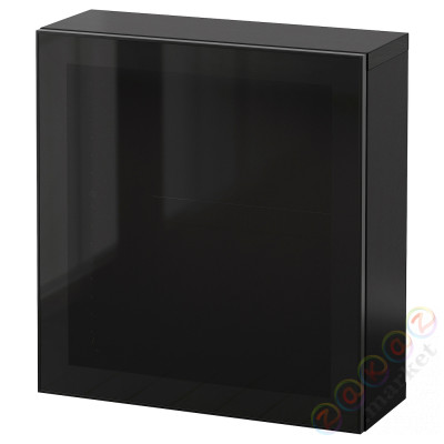 ⭐BESTA⭐Комбинация навесных шкафов, Glassvik черно-коричневый/черное стекло, 60x22x64 cm⭐ИКЕА-29441079