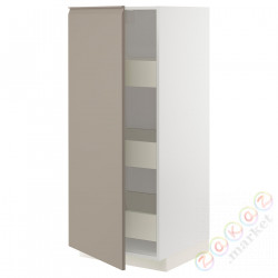 ⭐METOD / MAXIMERA⭐Высокий шкаф с ящики, белый/Upplöv матciemnoбежевый, 60x60x140 cm⭐ИКЕА-39491808