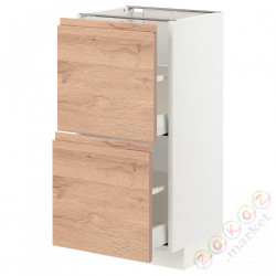 ⭐METOD / MAXIMERA⭐Напольный шкаф с 2 ящики, белый/Voxtorpподражание. дуб, 40x37 cm⭐ИКЕА-79403334