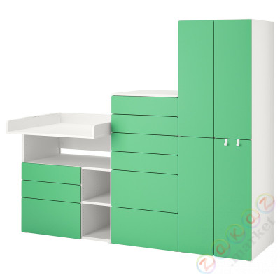 ⭐SMASTAD / PLATSA⭐Книжный шкаф, белый зеленый/с пеленальным столиком, 210x79x181 cm⭐ИКЕА-79431191