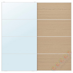 ⭐AULI / MEHAMN⭐Drzв и скольжение, зеркало/2str дуб bejcowany biało szk bezbarwne, 200x201 cm⭐ИКЕА-59437995