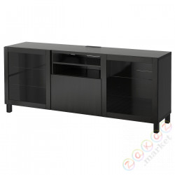 ⭐BESTA⭐Тумба под ТВ с ящики, Лаппвикен/Синдвик черно-коричневый прозрачное стекло, 180x40x74 cm⭐ИКЕА-59194100