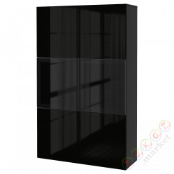 ⭐BESTA⭐Книжный шкаф/стаканане дверь, Черно-коричневый/Selsviken глянцевый/черное дымчатое стекло, 120x42x193 cm⭐ИКЕА-39059457