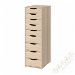 ⭐ALEX⭐Комод, 9 ящики, белое пятно/подражание. дуб, 36x116 cm⭐ИКЕА-60473534