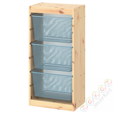 ⭐TROFAST⭐Книжный шкаф с контейнерами, светлая беленая сосна/серо-голубой, 44x30x91 cm⭐ИКЕА-59477482