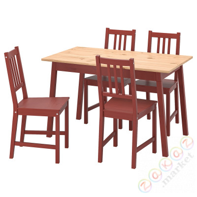 ⭐PINNTORP / PINNTORP⭐Таблица и 4 стулья, светло-коричневое пятно czerwona bejca/czerwona bejca, 125 cm⭐ИКЕА-59564455