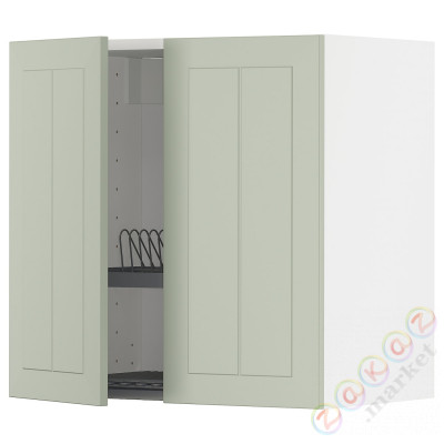 ⭐METOD⭐Навесной шкаф с крылом для сушки/2 дверь, белый/Stensund светло-зеленый, 60x60 cm⭐ИКЕА-89486965