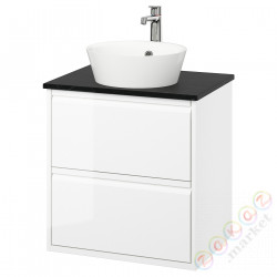 ⭐ANGSJON / KATTEVIK⭐Sзаf umyw сящики/umyw/bateria, глянцевый белый/имитация черного мрамора, 62x49x80 cm⭐ИКЕА-59521550